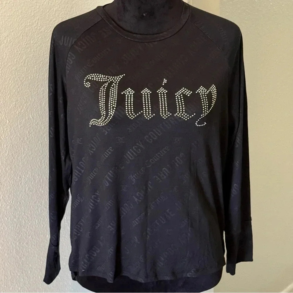 Juicy Couture Jewel Embellished Logo Black Long Sleeve Night Shirt - Picture 1 of 5